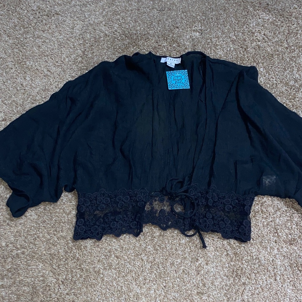 FAVLUX Black Women's Blouse with Lace Detail